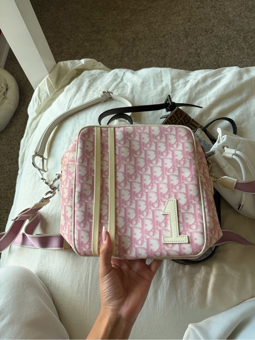 Dior Pink and Cream Monogram Crossbody Bag
